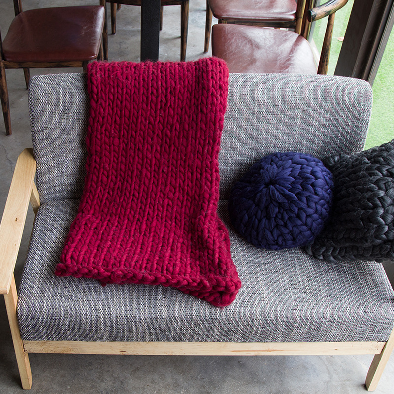 跨境货源手工编织粗线毯子冰岛毛线针织毯子盖毯厂家