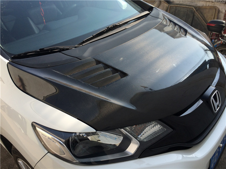 专用于本田新飞度开孔款碳纤维机盖 新飞度碳纤维引擎盖 发动机盖