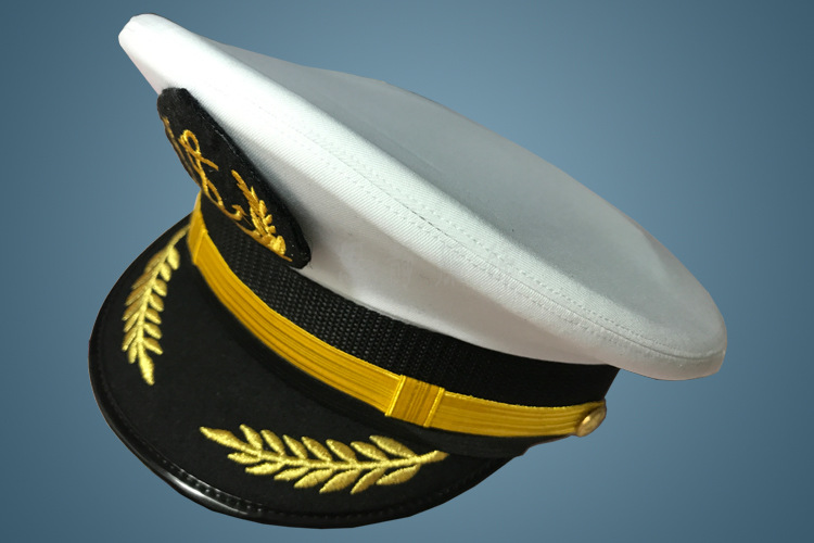 白色海员大盖帽工作服船员舞台船运演出帽子绣花锚微章海运船长帽