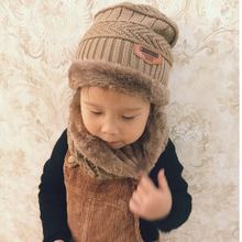 韩版加厚毛线帽儿童加绒宝宝冬季保暖帽子围巾两件套男孩女孩围脖