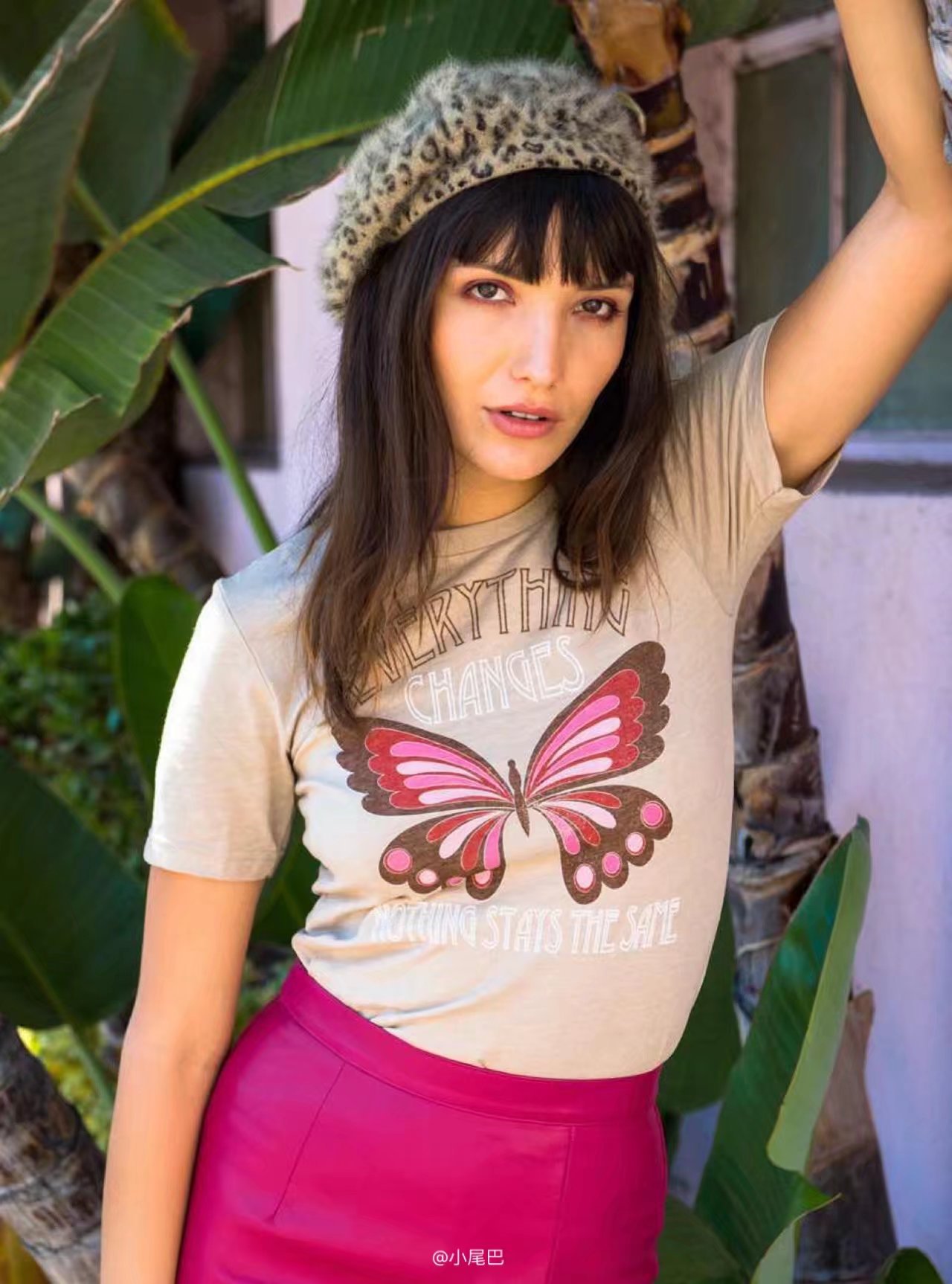 2017夏季新款 欧美风 蝴蝶印花 宽松版 圆领短袖t恤 女