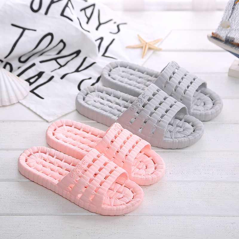 Bathroom Slippers Non-Slip Bath Hollow Leaking Home Couple Indoor PVC Men's and Women's Plastic Slippers Summer