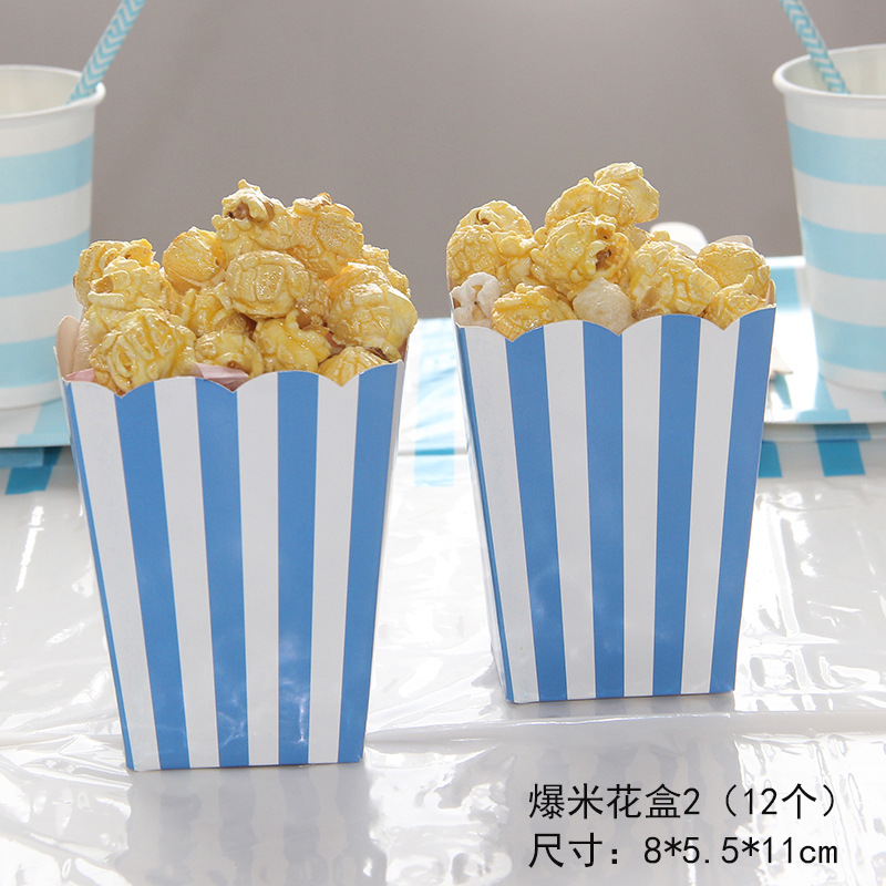 108x180cm 蓝色条纹,12个 纸杯270ml 蓝色横条纹,12个爆米花盒 蓝色竖