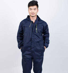 钲兴厂家夏季连帽连衣工作服定制男女长袖连体工装薄款连体工作服