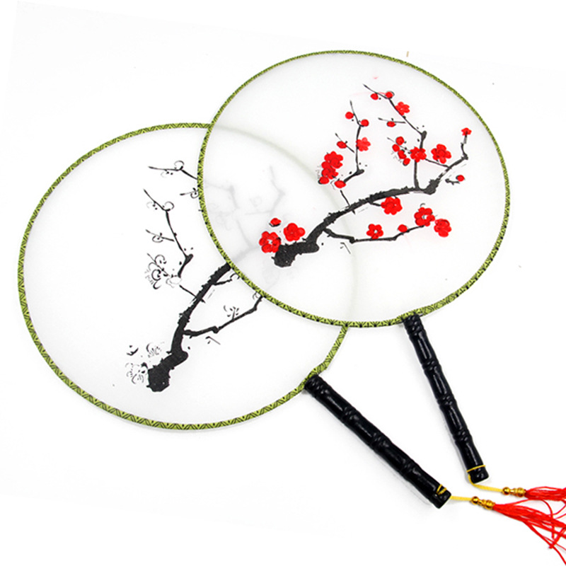 24cm儿童diy手绘圆扇子梅花扇 绘画白扇宫扇凉扇幼儿园美术材料