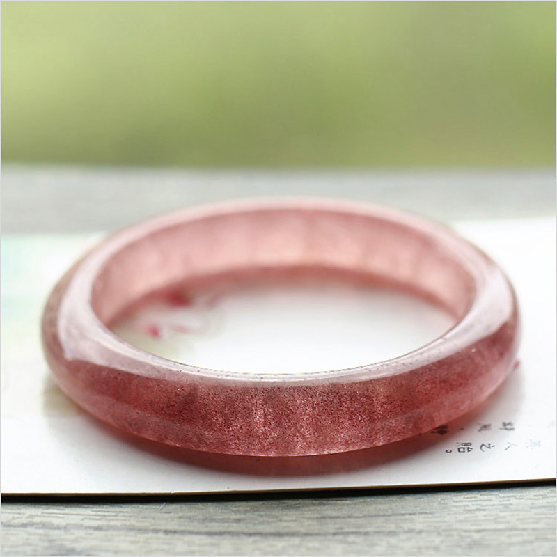 天然草莓晶手镯 天然水晶镯子金草莓晶手环情人节礼品