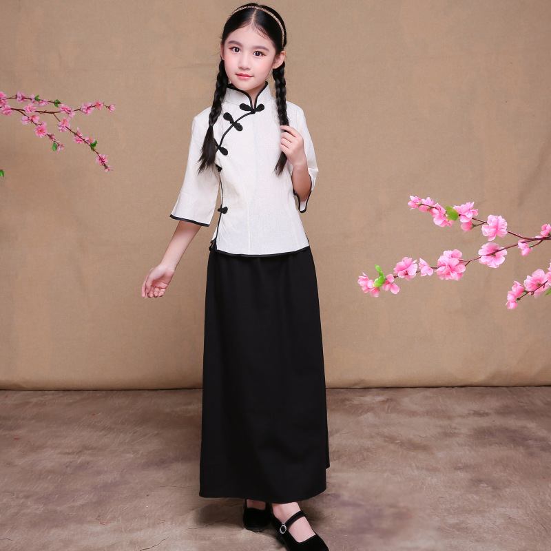 儿童民国学生装演出服秋女童古装民国风童装五四青年装合唱服班服