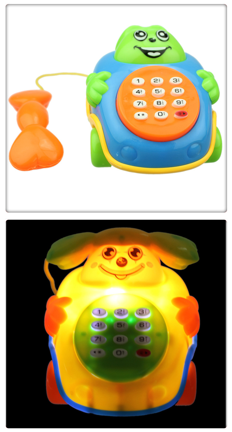 新款小狗儿童电话机1-3岁座机批发宝宝电话音乐灯光电话玩具
