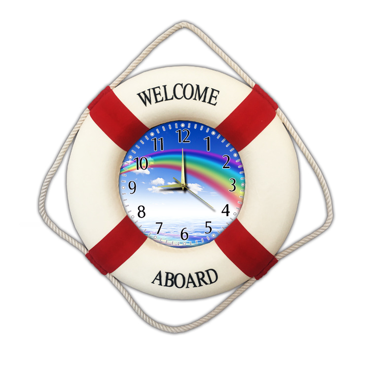 地中海风格 装饰救生圈挂钟 儿童房酒吧家居挂饰 工艺壁挂35厘米