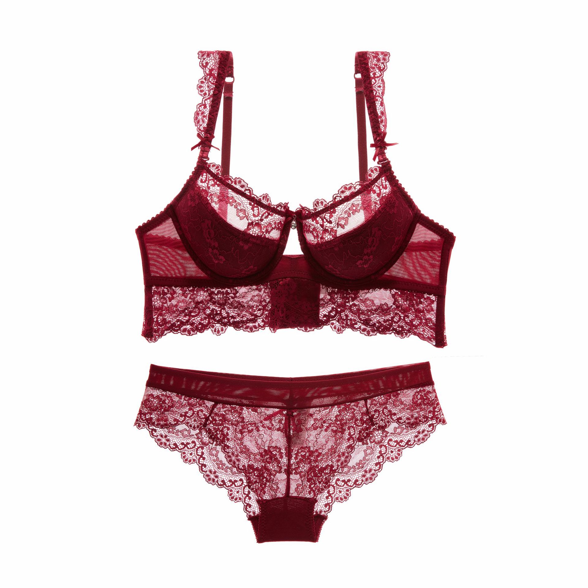 欧美外贸 5排扣蕾丝薄棉杯收副乳胸罩侧收性感女士内衣 文胸套装