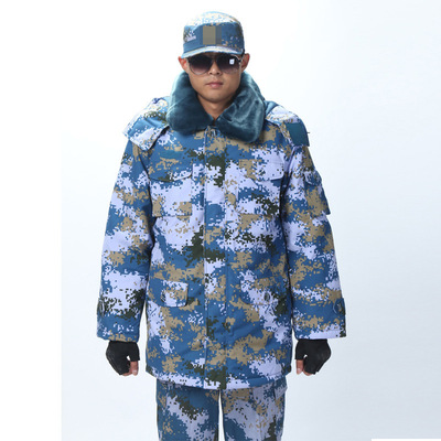 海洋迷彩作训军大衣 海洋迷彩防寒大衣作训服 户外冬季保暖棉大衣