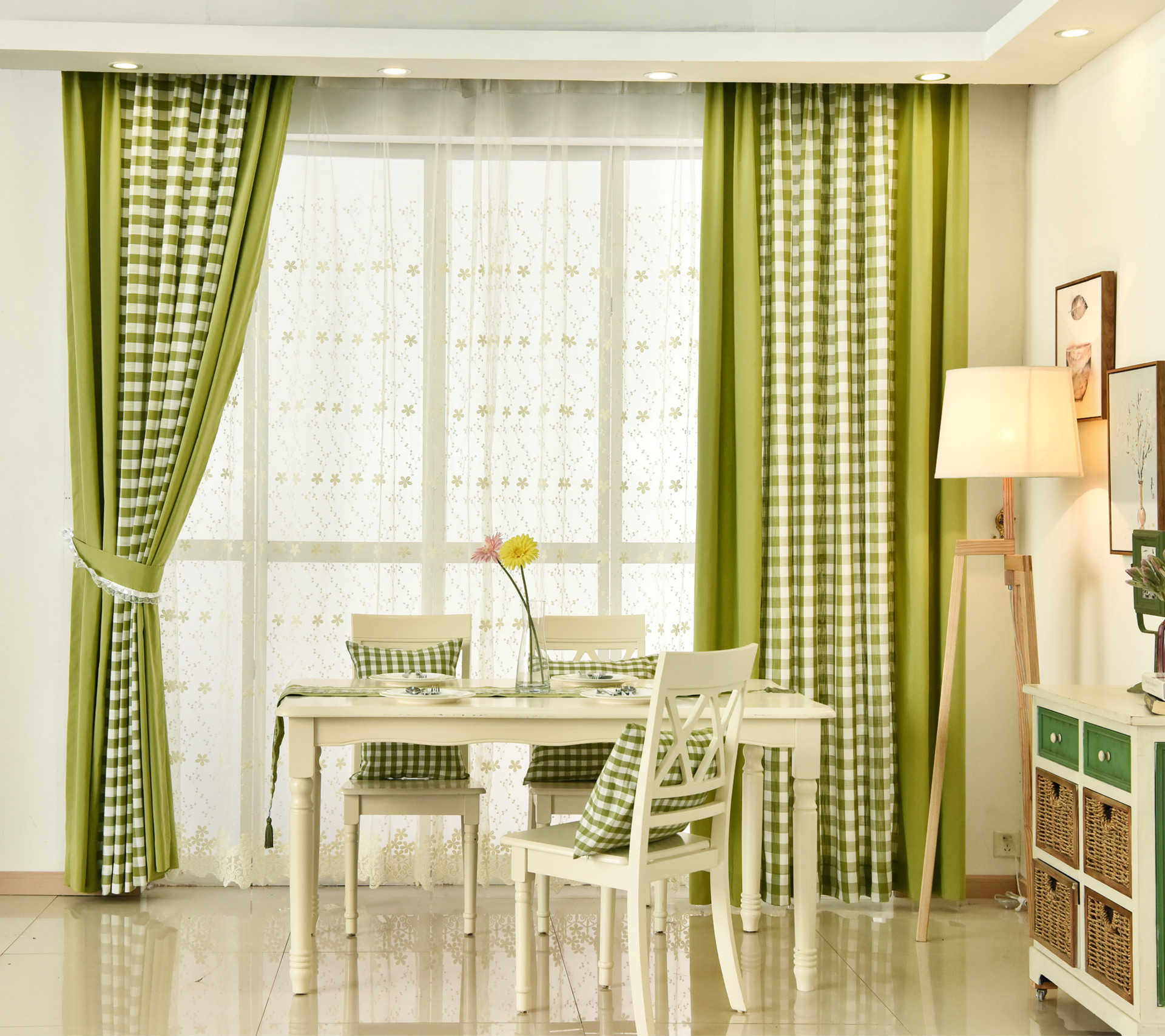 新款地中海风格麻棉格子窗帘布艺批发 卧室拼接窗帘批发零剪