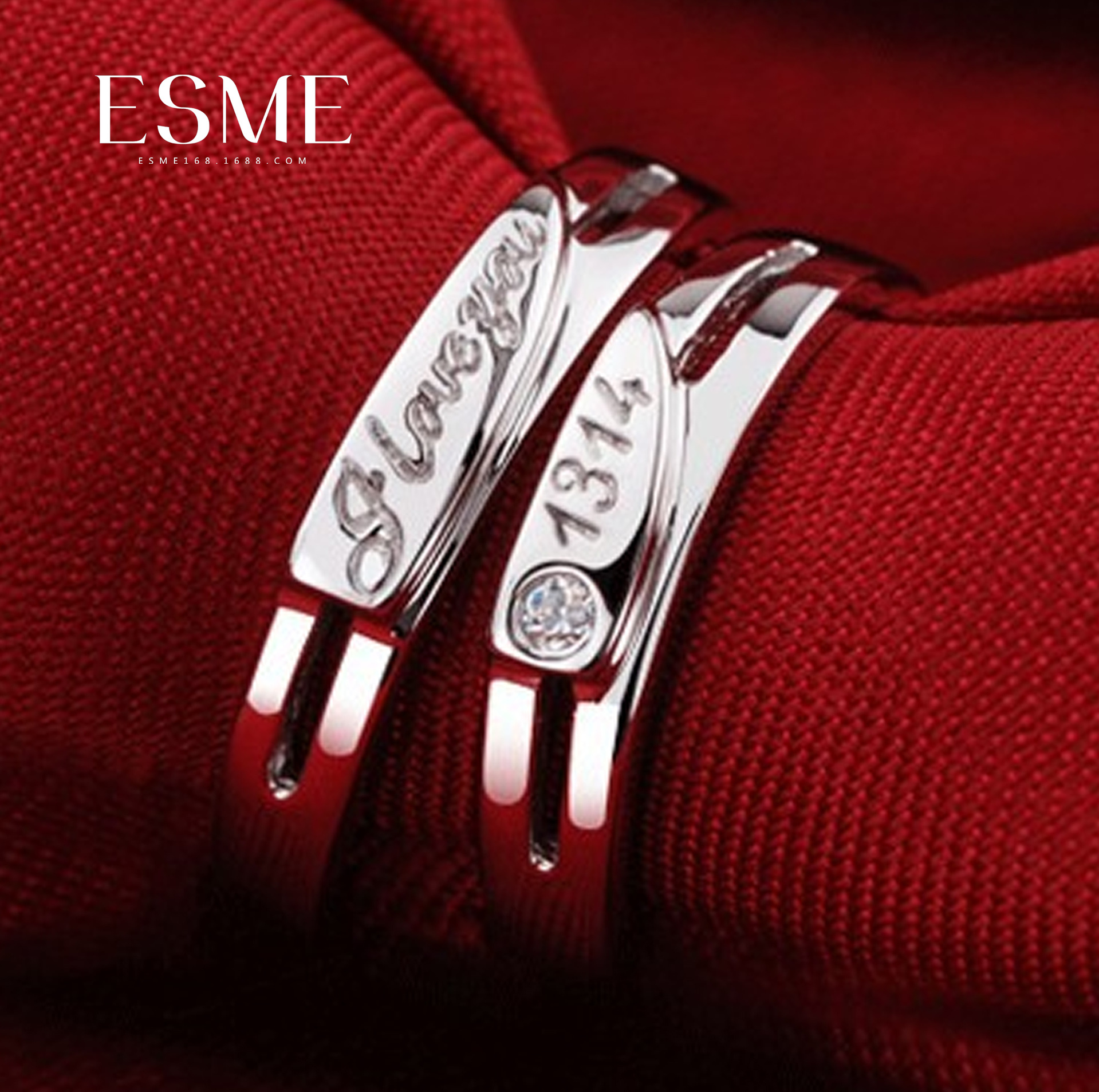 气质女韩国欧美瑞士钻指环1314情侣简约对戒开口个性银戒指镀白金