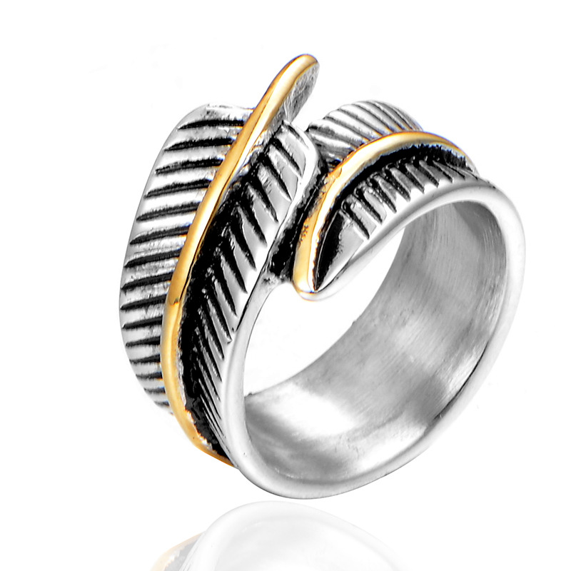 316l不锈钢戒指戒指 男士钛钢羽毛戒指 hfj215