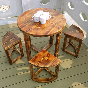 简约庭院桌椅炭化防腐实木户外阳台桌凳组合休闲酒吧小圆餐桌批发