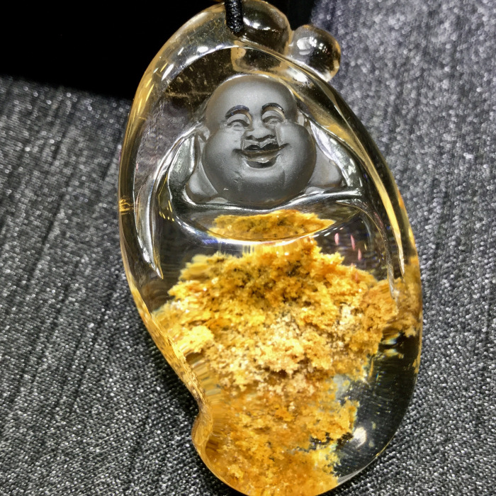 东海水晶 天然巴西老矿聚宝盆黄幽灵聚宝盆佛吊坠