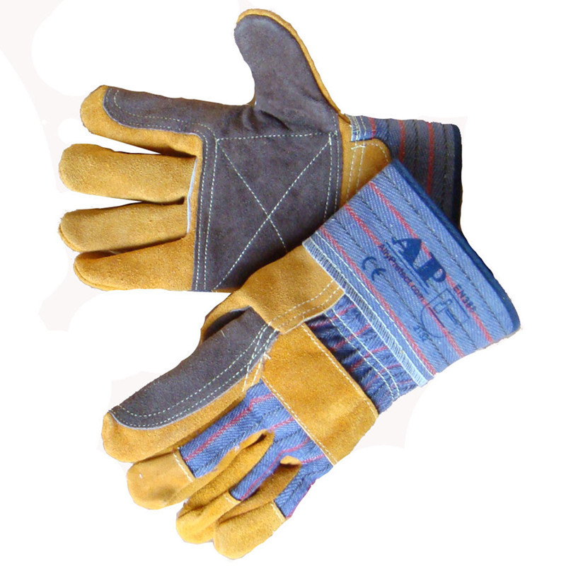 友盟AP-1524金黄色加碳啡色全托手套 双层护掌半皮手套 工作手套