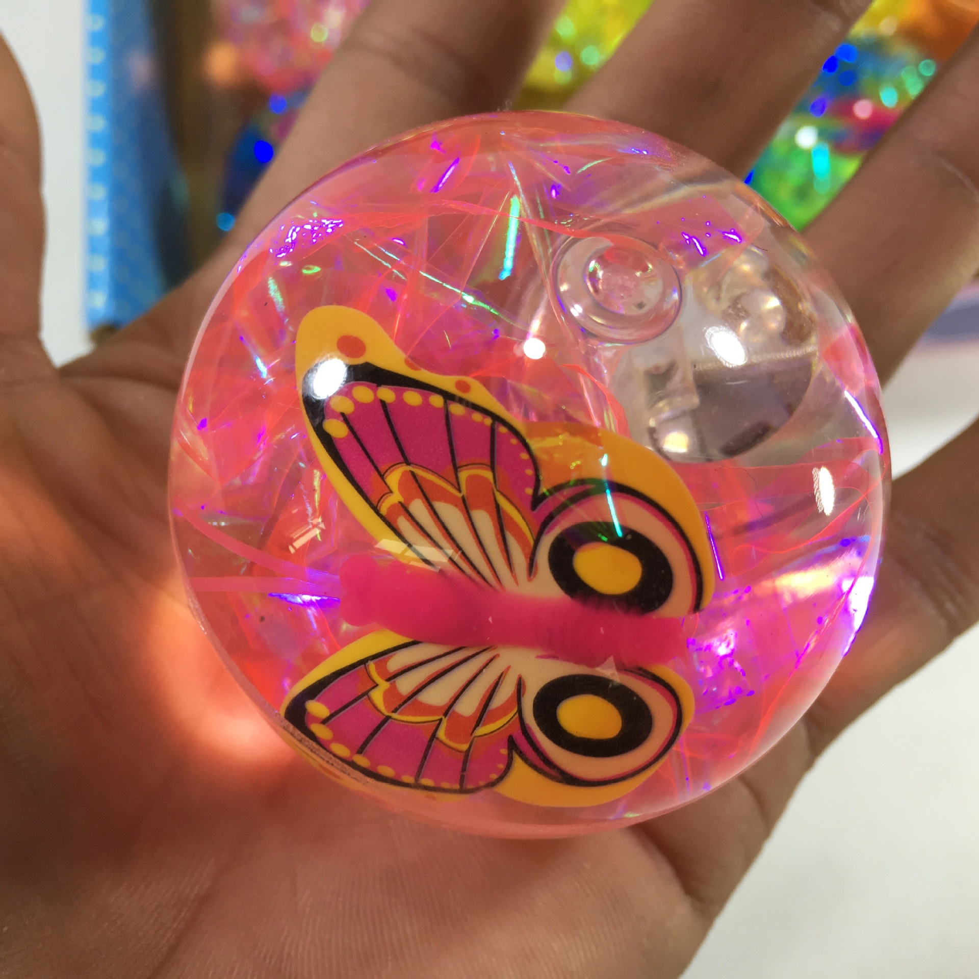 发光玩具-临沂两元弹力闪光水晶球 弹力球 带灯 带绳 热卖2元超市批发