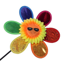 彩色亮片眼镜笑脸单层塑料太阳花风车批发 向日葵儿童风车玩具