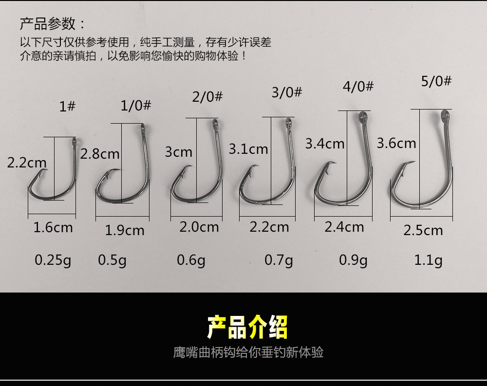 威和 黑镍鹰嘴鱼钩套装德州钓组 曲柄钩高碳钢路亚配件跨境电商