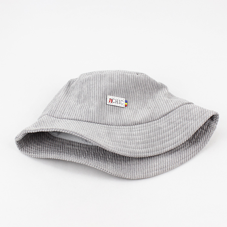 新款灯芯绒贴标渔夫帽女夏韩国秋冬保暖防晒遮阳帽子休闲百搭盆帽