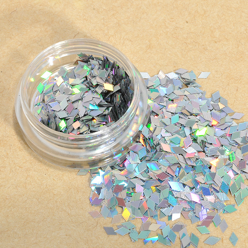 美甲饰品 批发 镭射菱形亮片盒装 闪片 12瓶银色一套