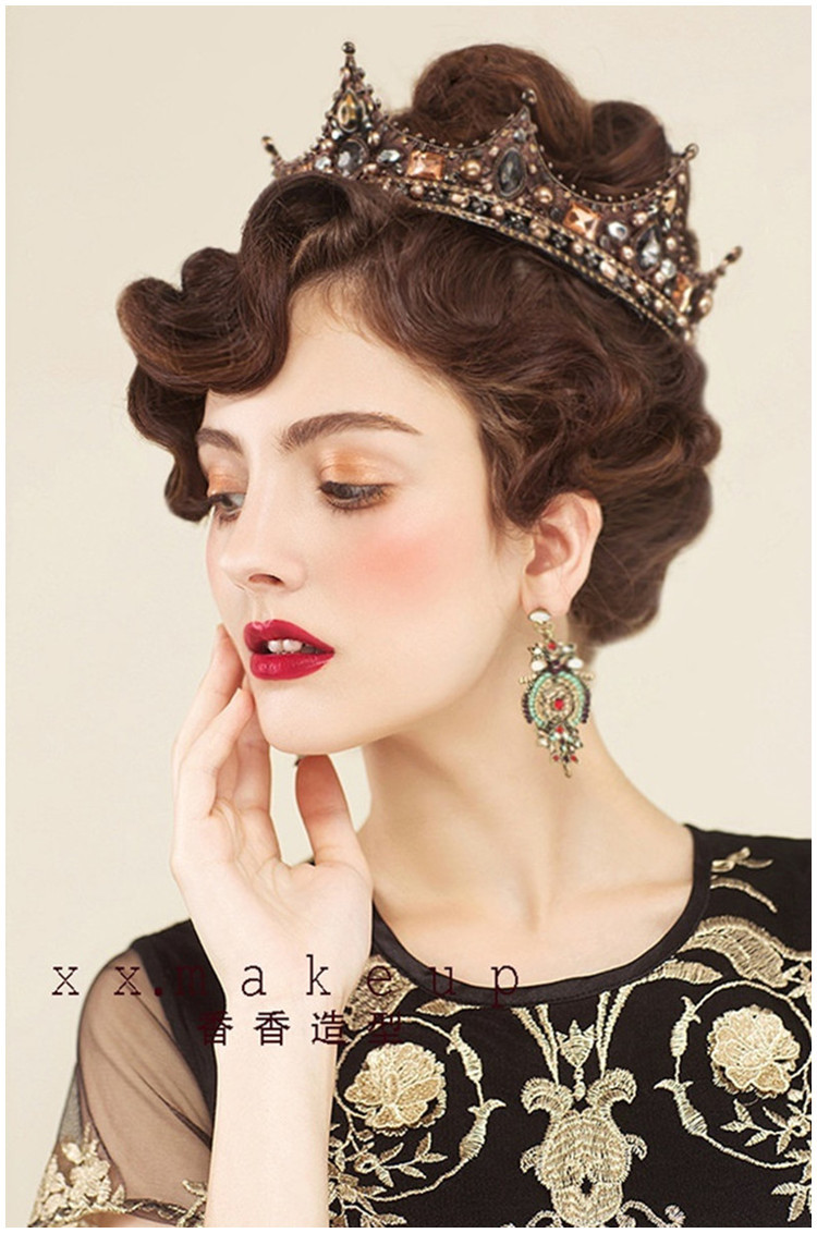 欧式复古宫廷女王巴洛克黑色新娘圆形整圈皇冠王冠影楼头饰品批发