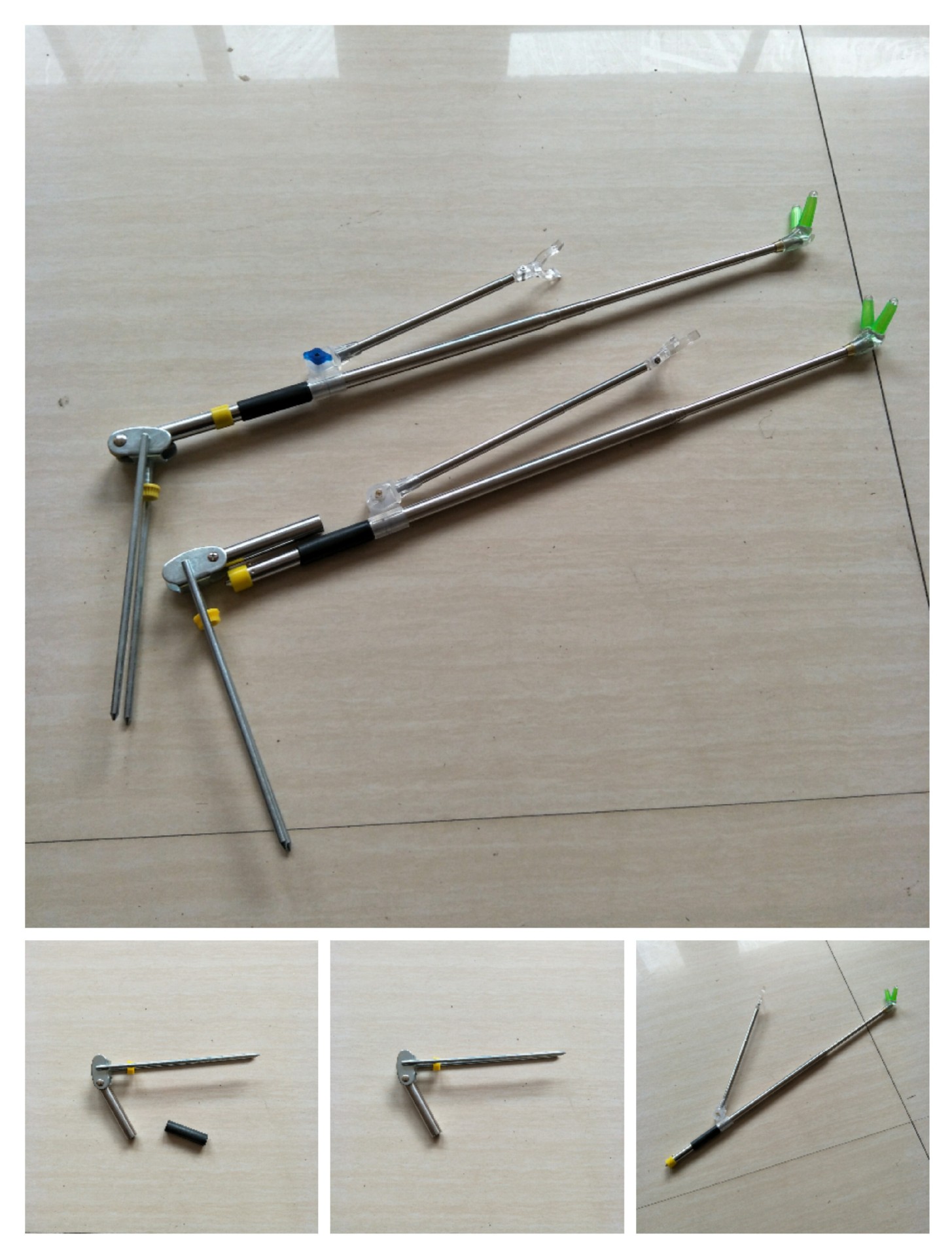 厂家批发黑杆铝合金抄网杆不锈钢镰刀头鱼叉配件钓鱼用品