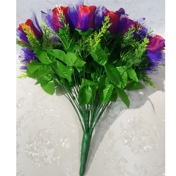 手捧花仿真花42朵金边玫瑰假花婚庆玫瑰花束新娘婚纱摄影道具批发