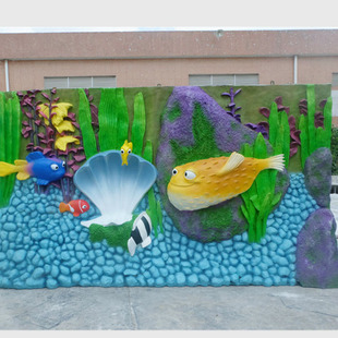 玻璃钢海底世界浮雕 海洋馆景观浮雕 动物雕塑玻璃钢雕塑砂岩浮雕