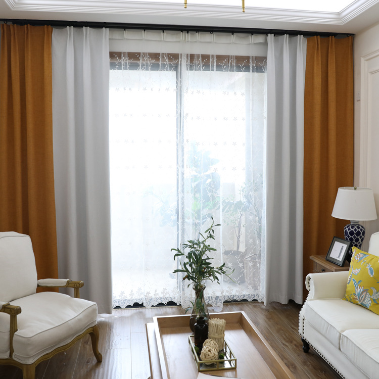 现代简约纯色窗帘纳米涂层麻遮光窗帘布拼接窗帘成品定制可零剪