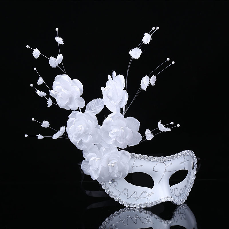 白色半脸侧花面具威尼斯化妆舞会面具公主美女蕾丝性感面具