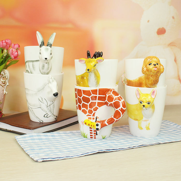 Creative 3D Office Cup Cute Water Glass Three-Dimensional Animal Cup Hand Painted Mug Personality Coffee Ceramic Cup