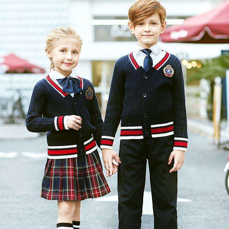 定制统一儿童幼儿园服春季欧美小学生v字领开衫校服套装 学校班服