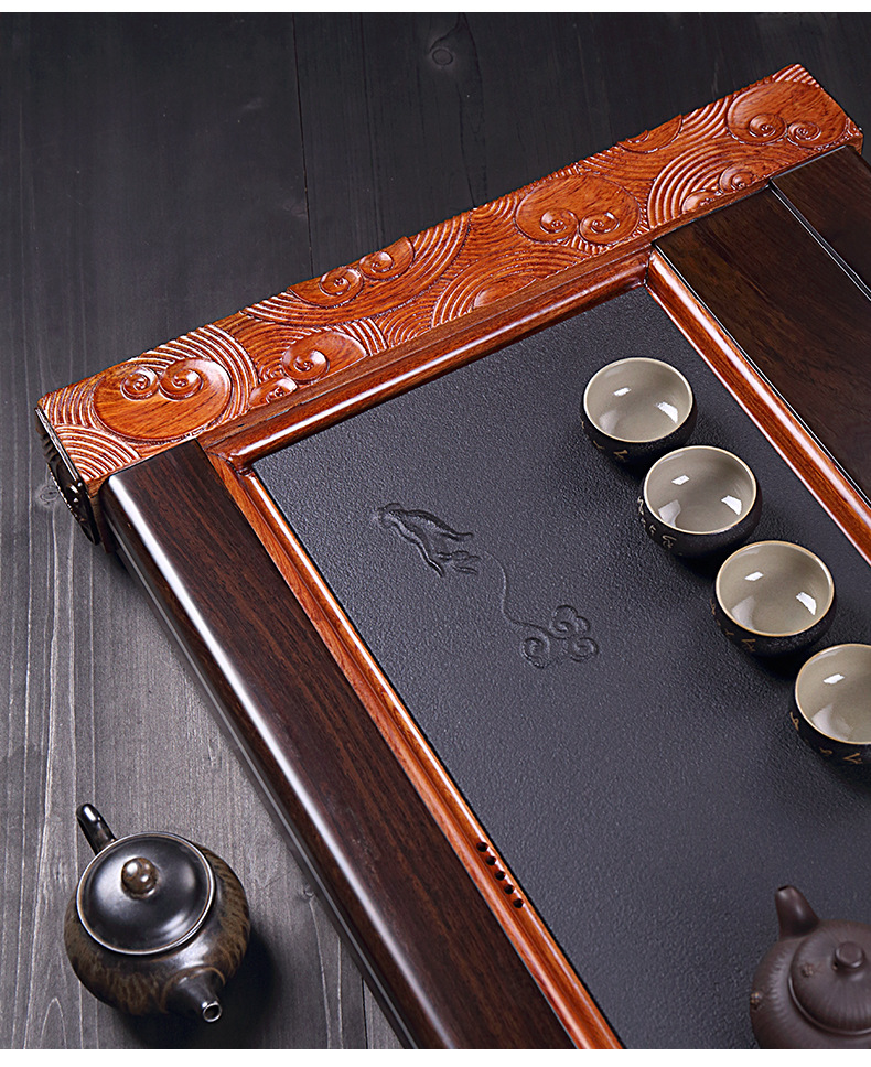 厂家直销如意黄花梨实木茶海排水式乌金石黑檀木茶台简约家用茶盘