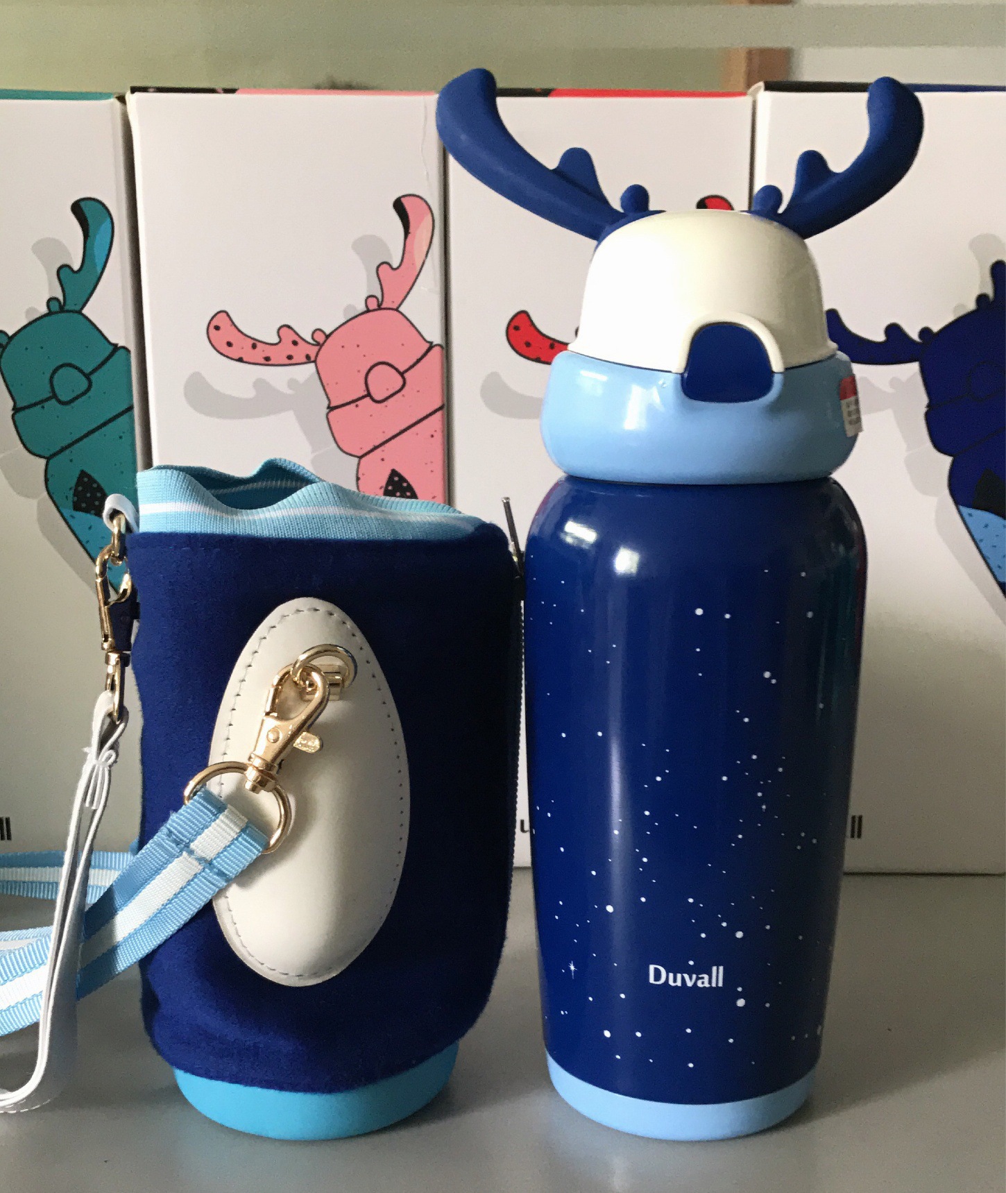 duvall杜瓦尔鹿角杯316不锈钢儿童吸管便携式保温杯