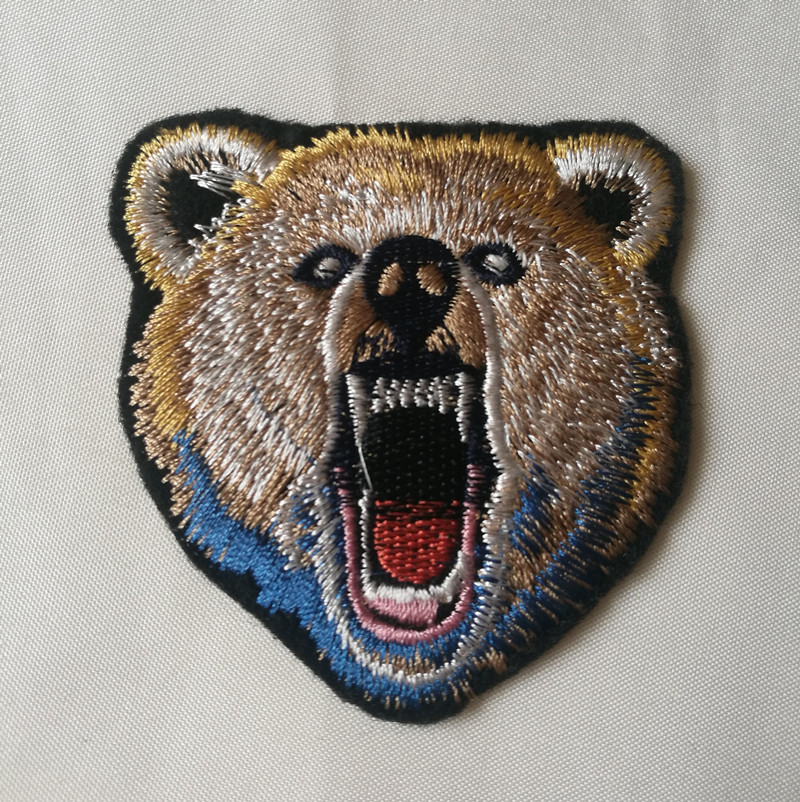 熊头电脑绣花章加工卡通服装贴花贴布绣可定制商标绣花图案厂批发