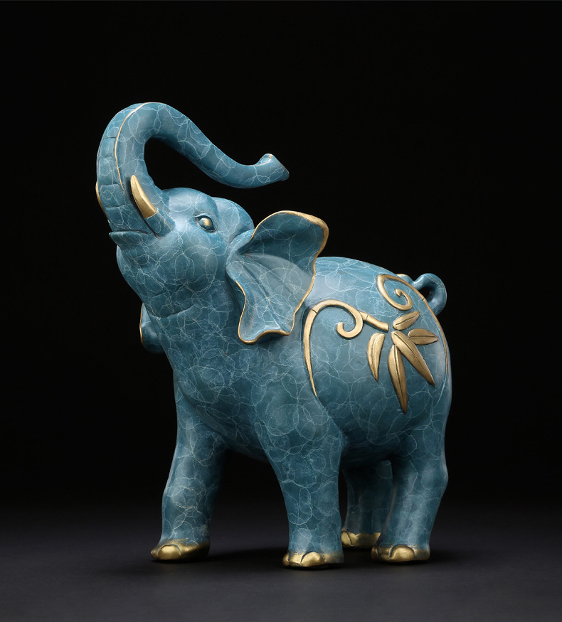 吉善缘工厂批发纯铜大象摆件家居客厅装饰工艺品富竹吉祥福象2387