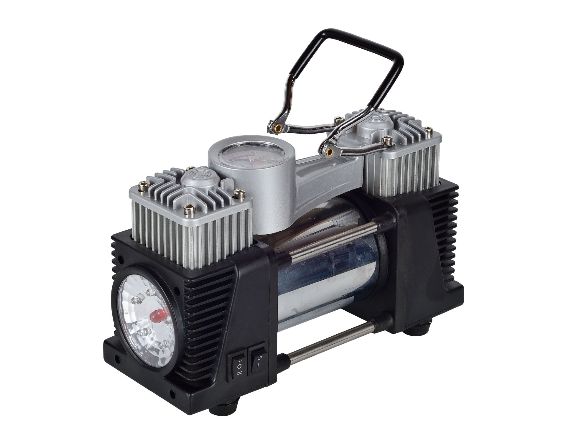 1余姚泗门车载充气机led灯车载气泵 双缸60l/min汽车充气泵 批发