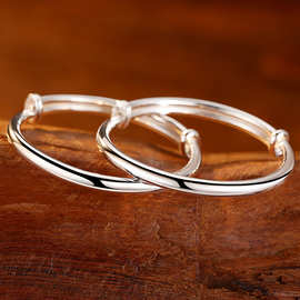 足银999纯银脚镯 满月礼物婴儿童宝宝传统光面推拉圆肚脚镯银饰