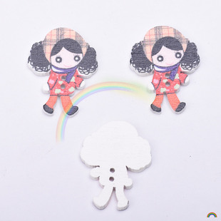 小女孩扣子 儿童纽扣 环保木头 diy可爱卡通 服装辅料 批发订制