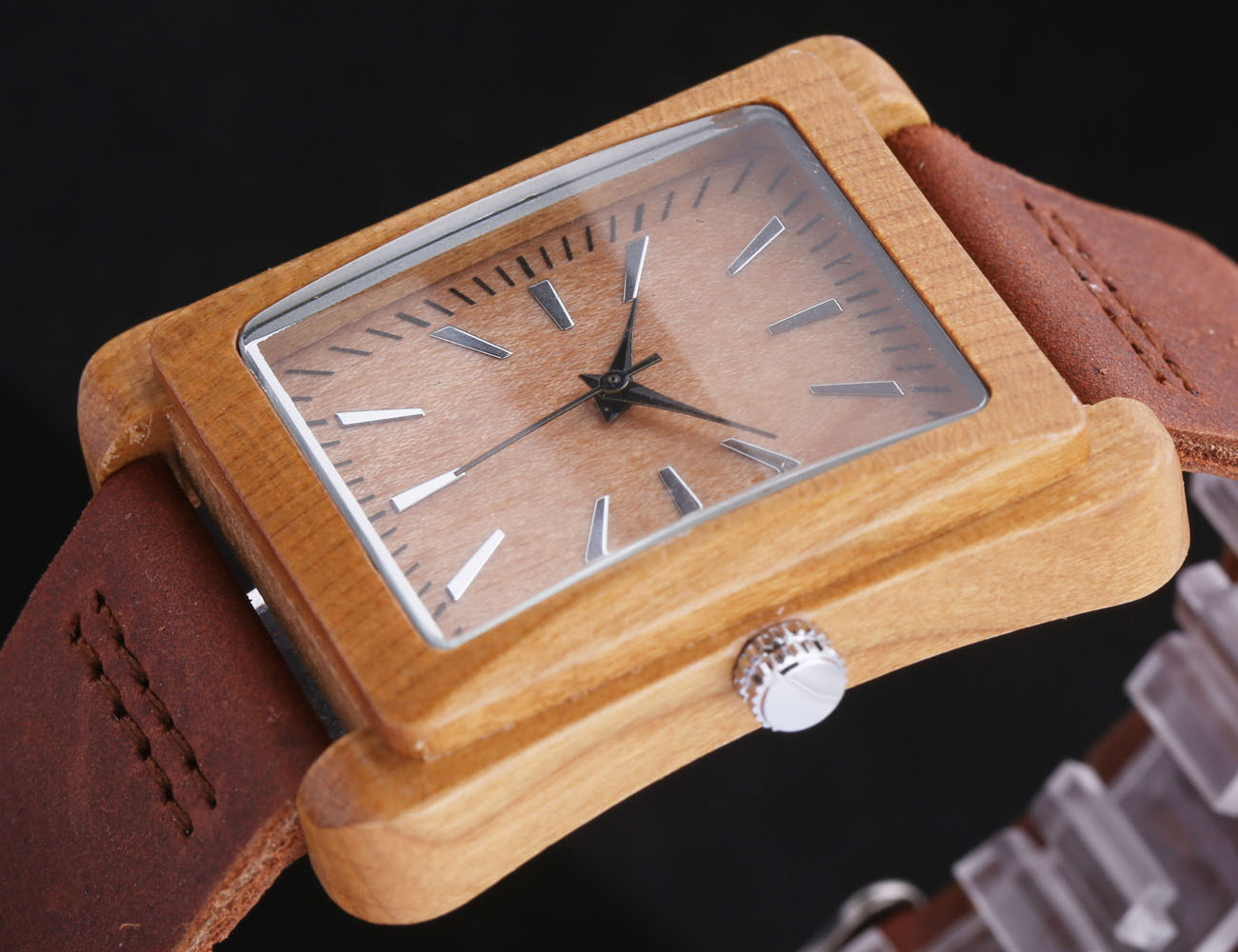 跨境外贸外贸ebay亚马逊长方形竹表盘皮带石英表木表枫木檀木