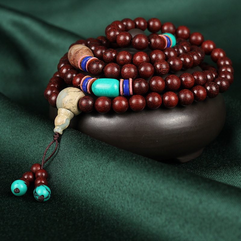 厂家批发小叶紫檀手链木质佛珠8mm108顺纹鸡血红檀香手串男女配饰