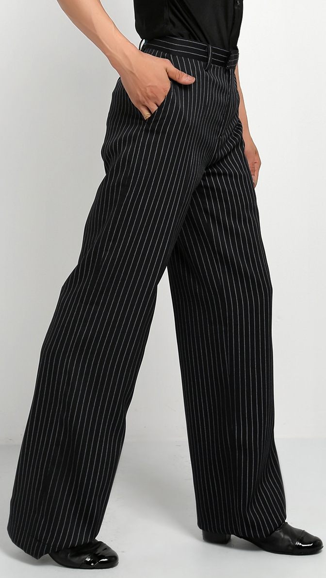 新款成人男士拉丁舞蹈裤广场舞裤国标摩登交谊舞裤经典条纹拉丁裤