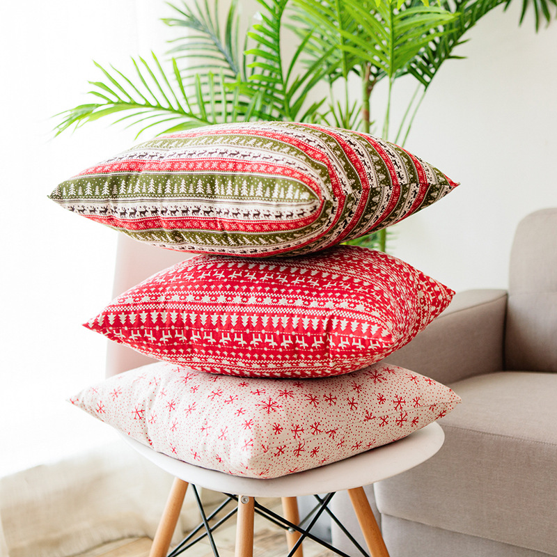 圣诞棉麻加厚布艺小清新抱枕套沙发靠垫靠枕套腰靠长方形午睡枕