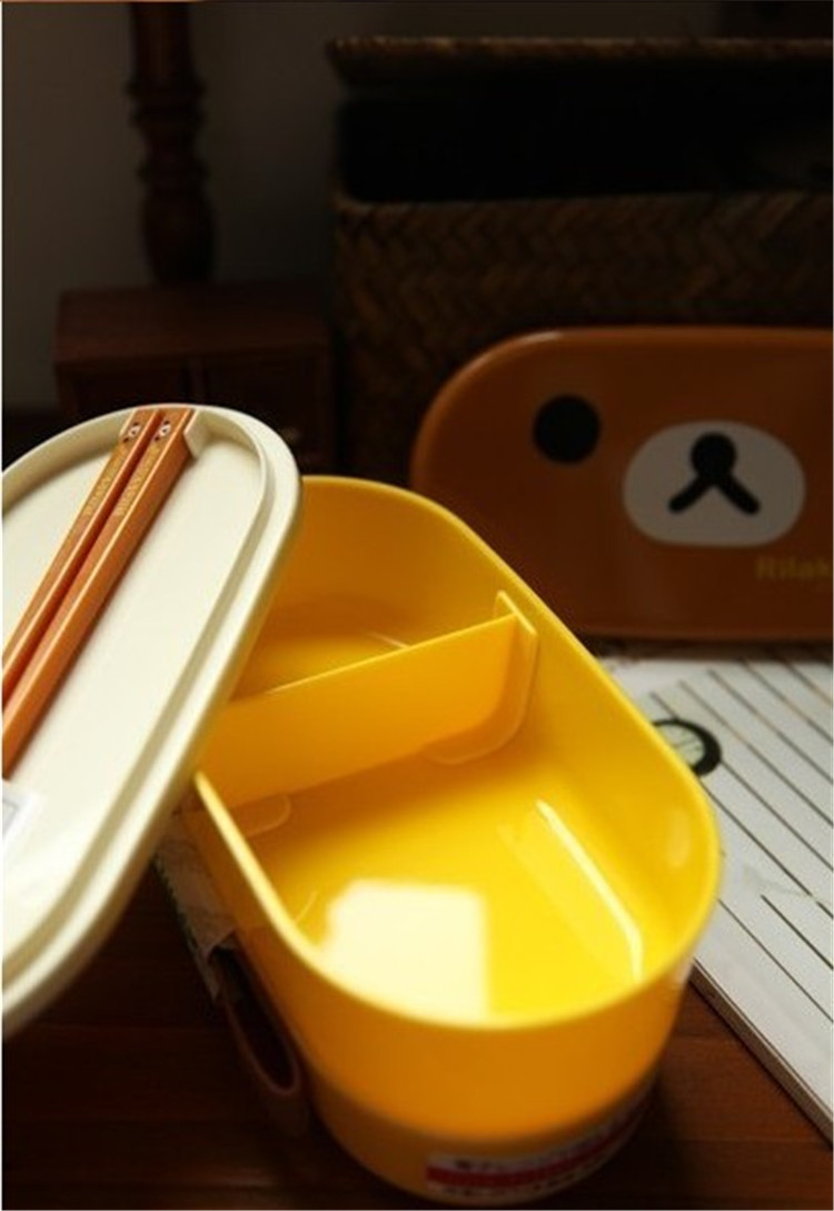 出口日本轻松熊饭盒 寿司便当盒 卡通小熊黄鸟双层饭盒 可放微波