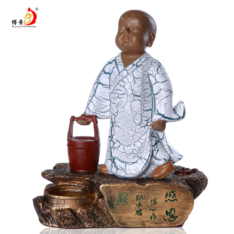 热销批发感恩主题小和尚摆件中式沙弥禅意文化工艺品书房装饰礼品