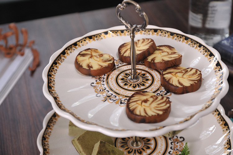 欧式双层果盘客厅咖啡馆下午茶点心盘西式蛋糕陶瓷盘子礼品定制