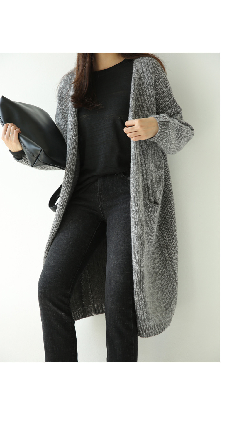 2019秋季新品中长花灰色外套针织开衫毛衣sz韩版春秋女装无扣宽松