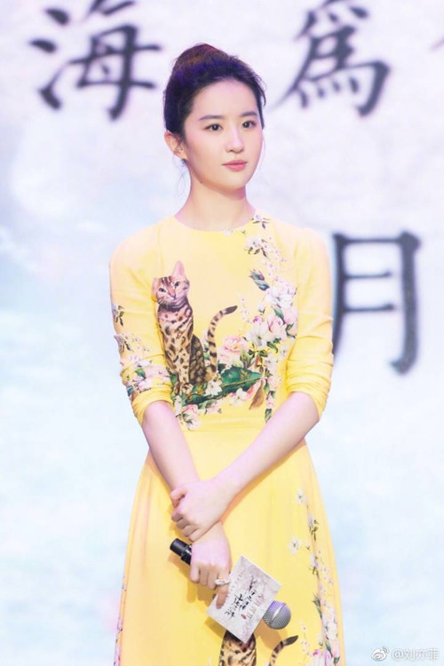 亦菲2017早秋新款女装圆领定位猫时尚印花长袖气质连衣裙g0709